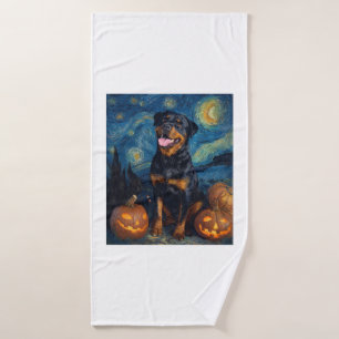 Rottweiler Cute Dog Halloween Jack O Lantern Pumpk Bath Towel