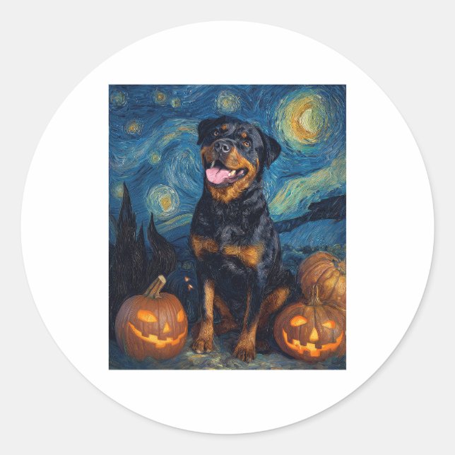 Rottweiler Cute Dog Halloween Jack O Lantern Pumpk Classic Round Sticker (Front)