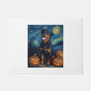 Rottweiler Cute Dog Halloween Jack O Lantern Pumpk Doormat
