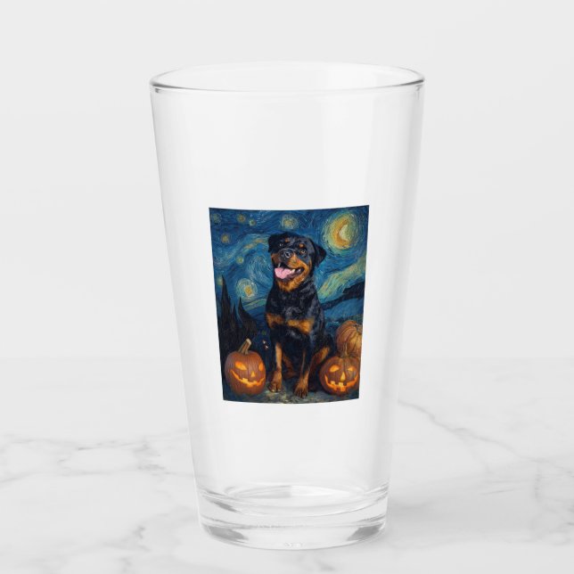 Rottweiler Cute Dog Halloween Jack O Lantern Pumpk Glass (Front)