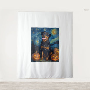Rottweiler Cute Dog Halloween Jack O Lantern Pumpk Tapestry