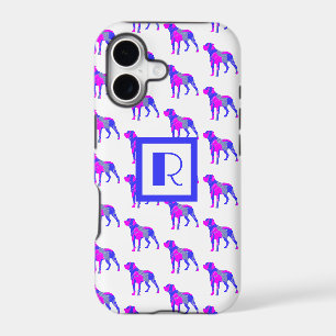 Rottweiler Cute Dog Silhouette Pink Monogram White