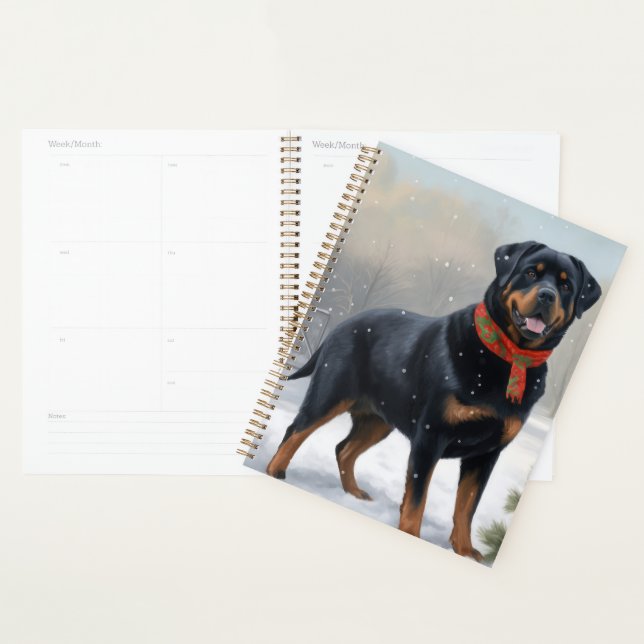 Rottweiler dans la neige à Noël (Devant avec enveloppe)