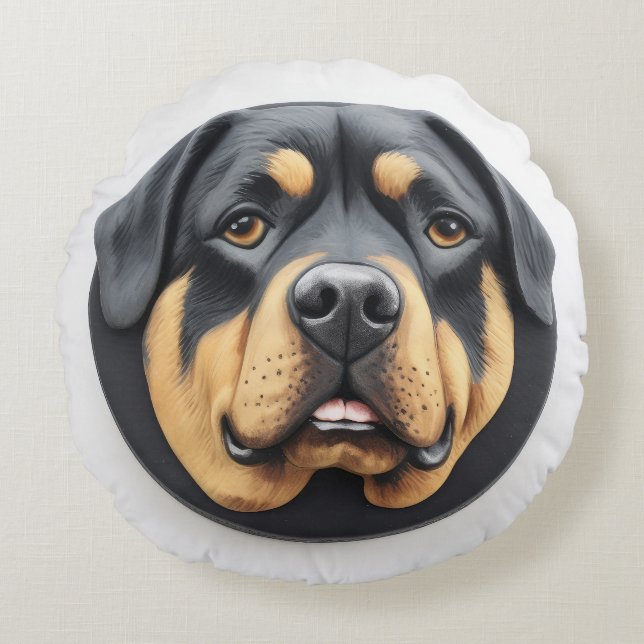 Rottweiler Dog 3D Inspired Round Pillow (Front)