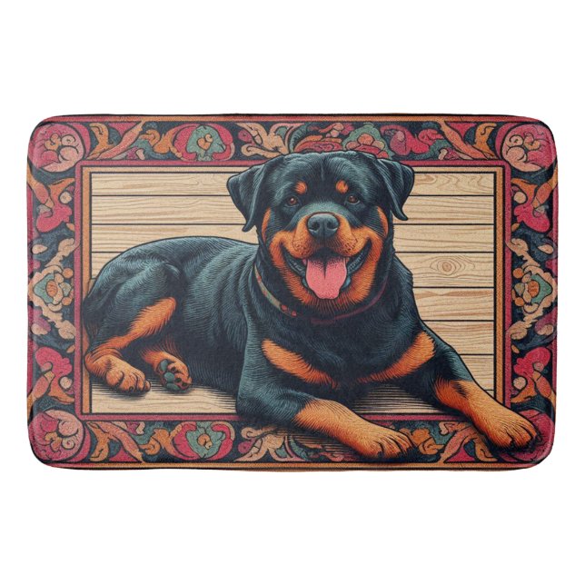 Rottweiler Dog 3D Stylish Colourful Border Bath Mat (Front)