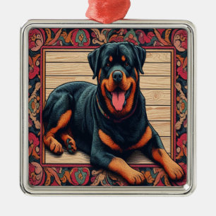 Rottweiler Dog 3D Stylish Colourful Border Metal Ornament