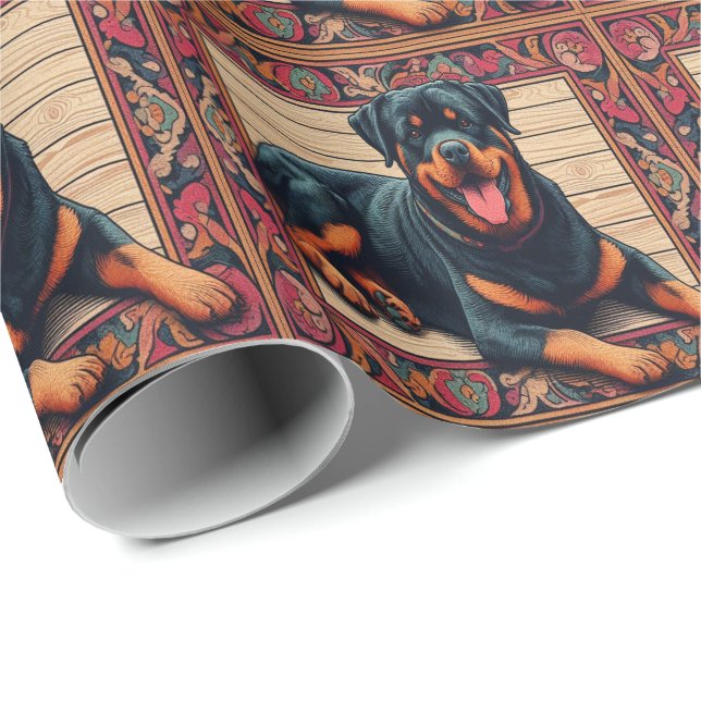 Rottweiler Dog 3D Stylish Colourful Border Wrapping Paper (Roll Corner)