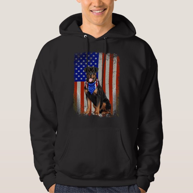 Rottweiler Dog American Flag 4th Of July Patriotic Hoodie (Front)