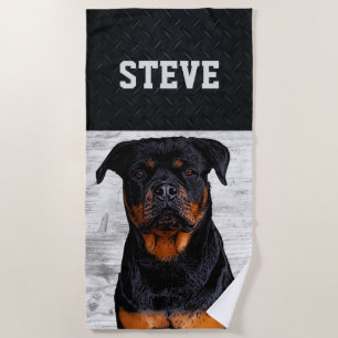 Rottweiler Dog Animal Name Cool Rugged Puppy  Beach Towel