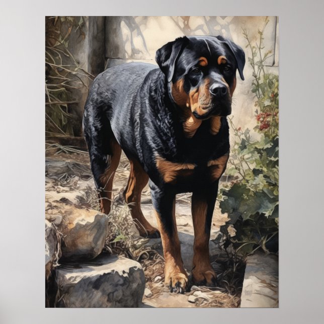 Rottweiler Dog Art Print Poster (Front)