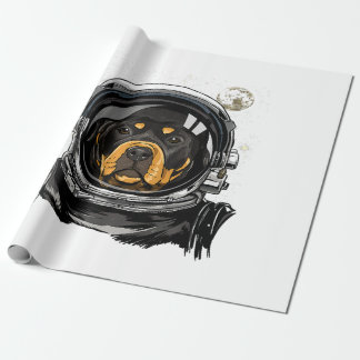 Rottweiler Dog Astronaut Space Exploration Wrapping Paper