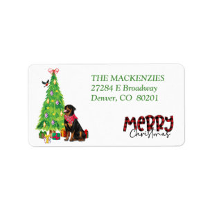 Rottweiler Dog, Bird, Holiday Tree Return Address Label
