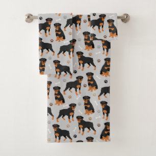 Rottweiler Dog Bones and Paws Bath Towel Set