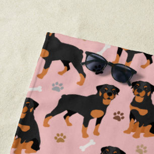 Rottweiler Dog Bones and Paws Beach Towel