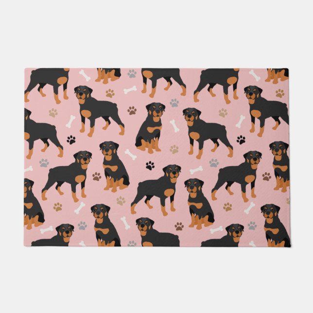 Rottweiler Dog Bones and Paws Doormat (Front)