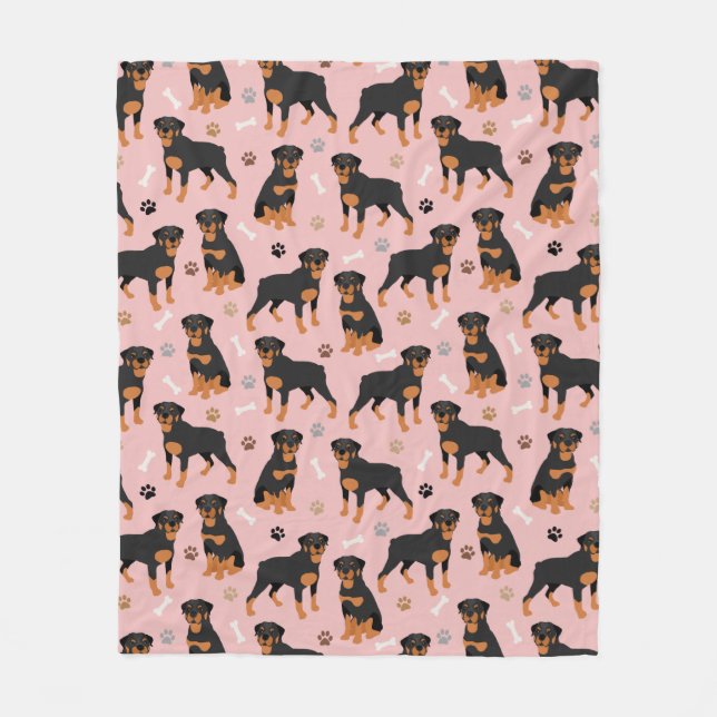 Rottweiler Dog Bones and Paws Fleece Blanket (Front)