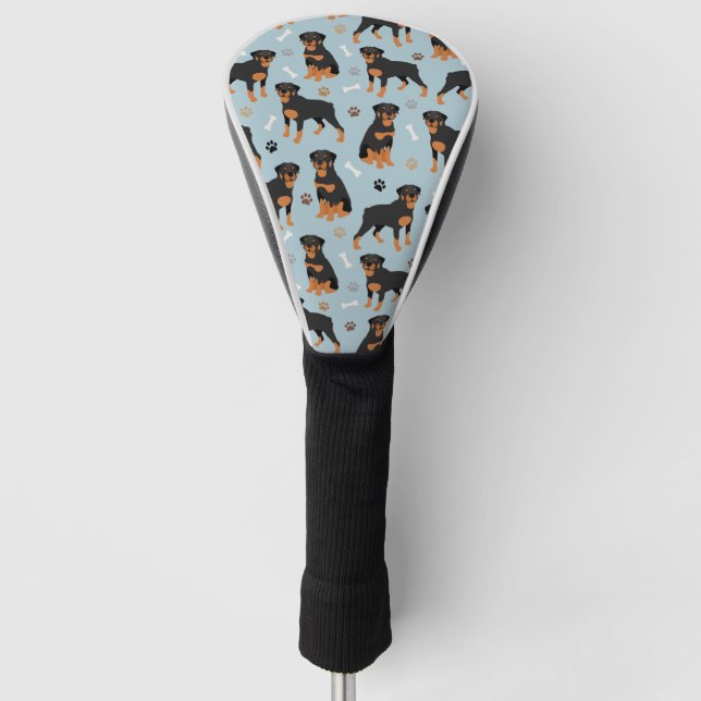 Rottweiler Dog Bones and Paws Golf Head Cover (Front)