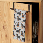 Rottweiler Dog Bones and Paws Kitchen Towel<br><div class="desc">Cute Rottweiler dogs sit and stand with black and tan coats with scattered dog bones and pawprints pattern.</div>