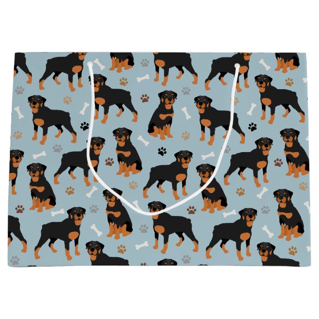 Rottweiler Dog Bones and Paws Large Gift Bag (Front)