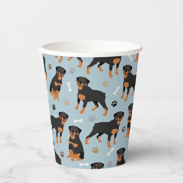 Rottweiler Dog Bones and Paws Paper Cups (Front)