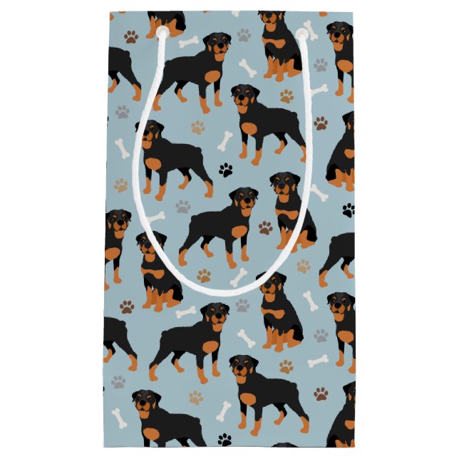 Rottweiler Dog Bones and Paws Small Gift Bag (Front)