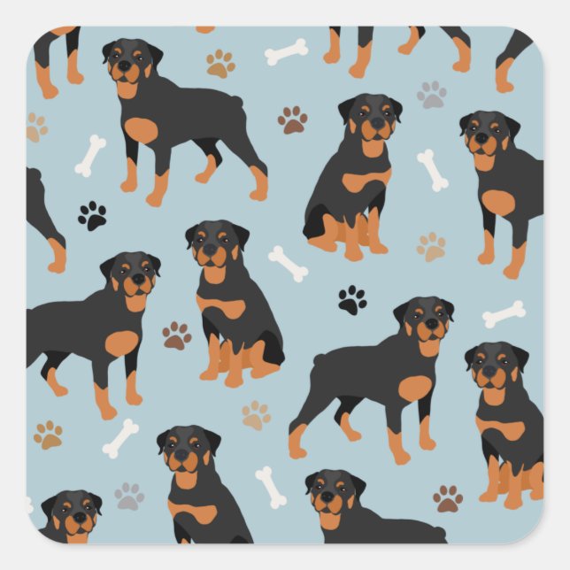 Rottweiler Dog Bones and Paws Square Sticker (Front)