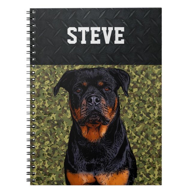 Rottweiler Dog Camo Animal Name Cool Rugged Puppy Notebook (Front)