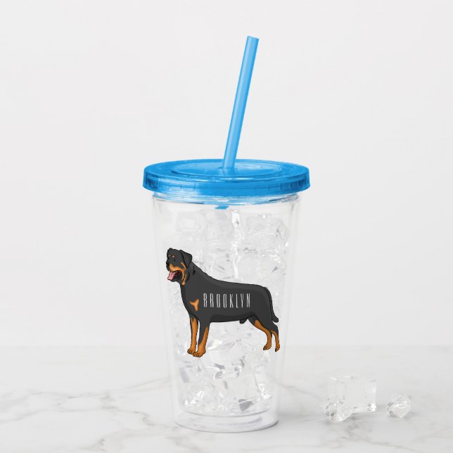 Rottweiler dog cartoon illustration  acrylic tumbler (Back Ice)