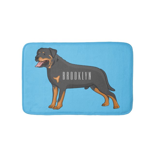 Rottweiler dog cartoon illustration bath mat (Front)