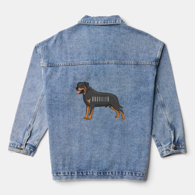 Rottweiler dog cartoon illustration denim jacket (Back)