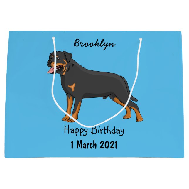 Rottweiler dog cartoon illustration large gift bag (Front)