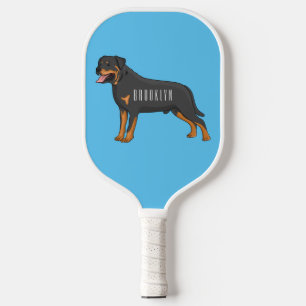 Rottweiler dog cartoon illustration pickleball paddle