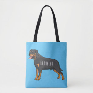 Rottweiler dog cartoon illustration tote bag