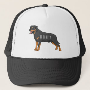 Rottweiler dog cartoon illustration trucker hat