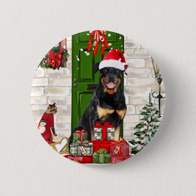 Rottweiler Dog Christmas  2 Inch Round Button (Front)