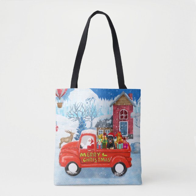 Rottweiler Dog Christmas Delivery Truck Snow Tote Bag (Front)