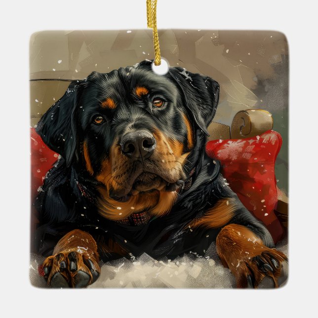 Rottweiler Dog Christmas Festive  Ceramic Ornament (Front)