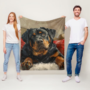 Rottweiler Dog Christmas Festive  Fleece Blanket