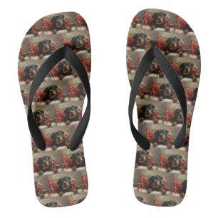 Rottweiler Dog Christmas Festive Flip Flops