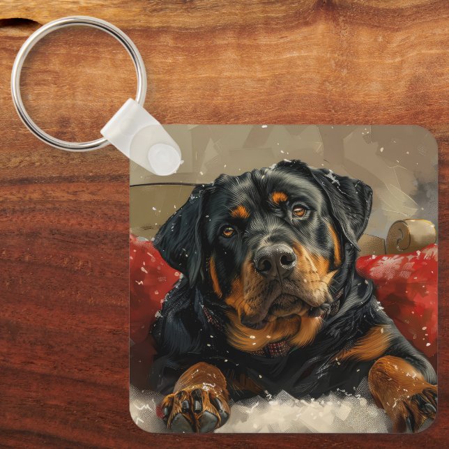 Rottweiler Dog Christmas Festive  Keychain (Front)