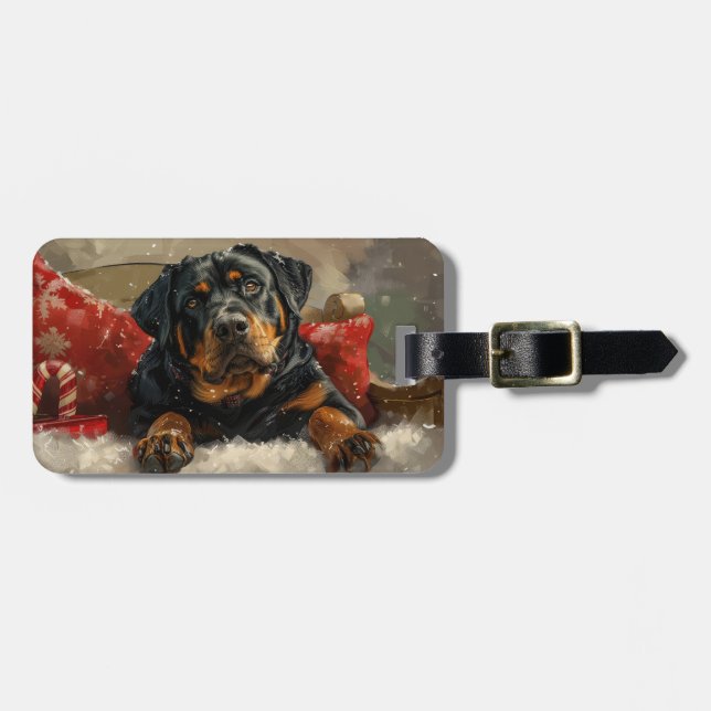Rottweiler Dog Christmas Festive  Luggage Tag (Front Horizontal)