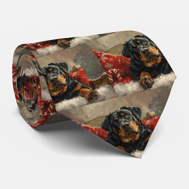 Rottweiler Dog Christmas Festive  Tie (Rolled)