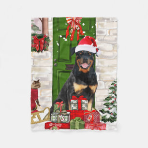 Rottweiler Dog Christmas  Fleece Blanket