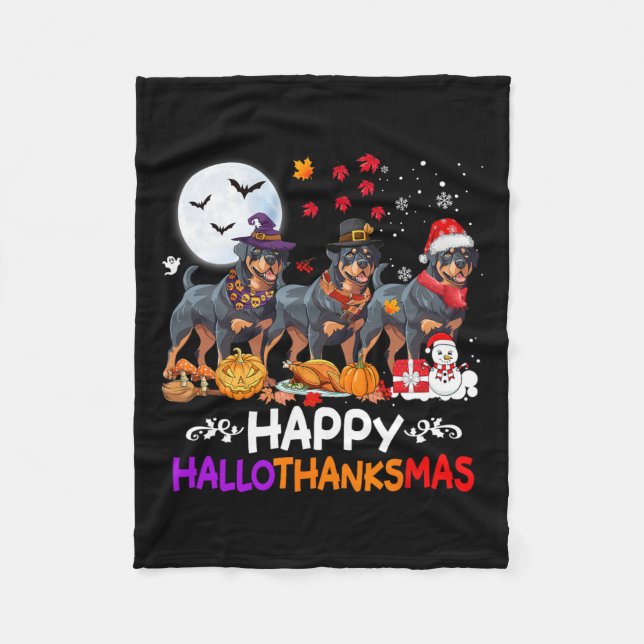 Rottweiler Dog Christmas Happy Hallothankmas Thank Fleece Blanket (Front)