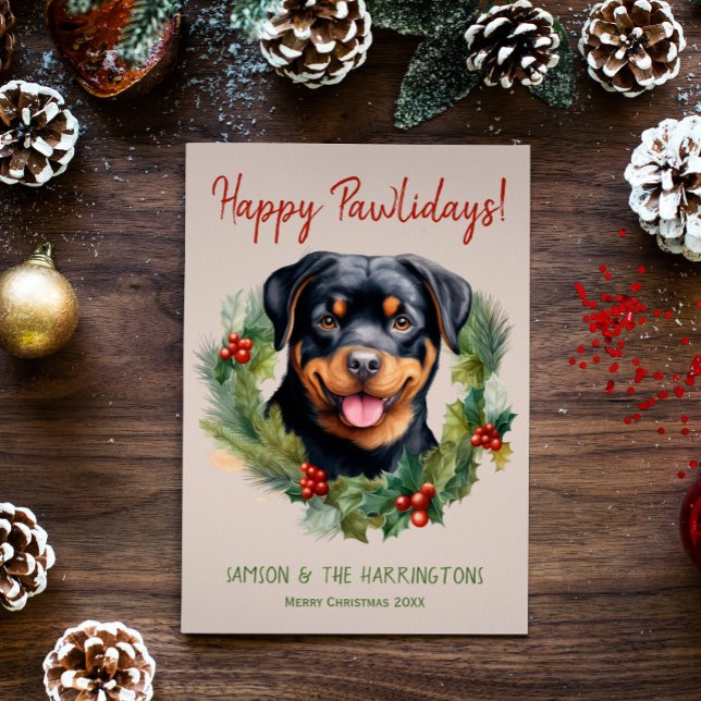 Rottweiler Dog Christmas Happy Pawlidays Howlidays Holiday Card (Creator Uploaded)