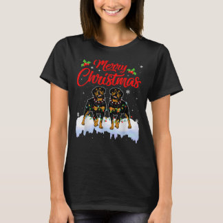 Rottweiler Dog Christmas Lights Fun Hat Santa Xmas T-Shirt