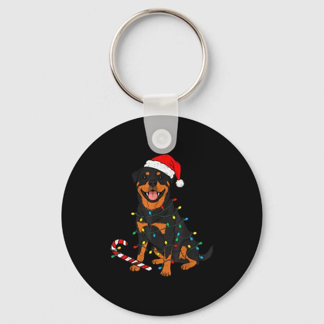 Rottweiler Dog Christmas Lights Santa Xmas Pet Dog Keychain (Front)