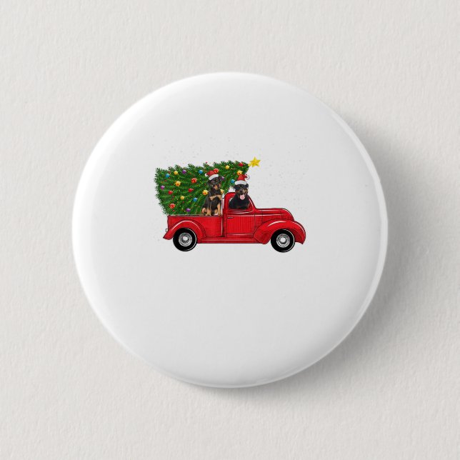 Rottweiler Dog Christmas On Red Car Truck wi 2 Inch Round Button (Front)