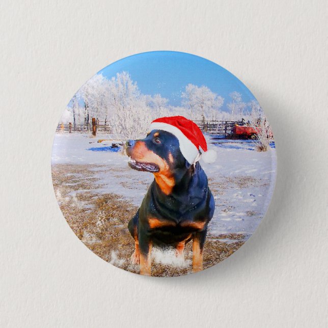 Rottweiler Dog Christmas Painting 2 Inch Round Button (Front)