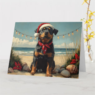 Rottweiler Dog Christmas Vintage Beach  Card